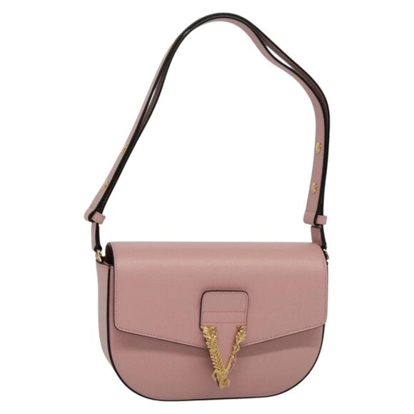 VERSACE Shoulder Bag Leather Pink Gold Auth 114697V - Picture 1 of 16